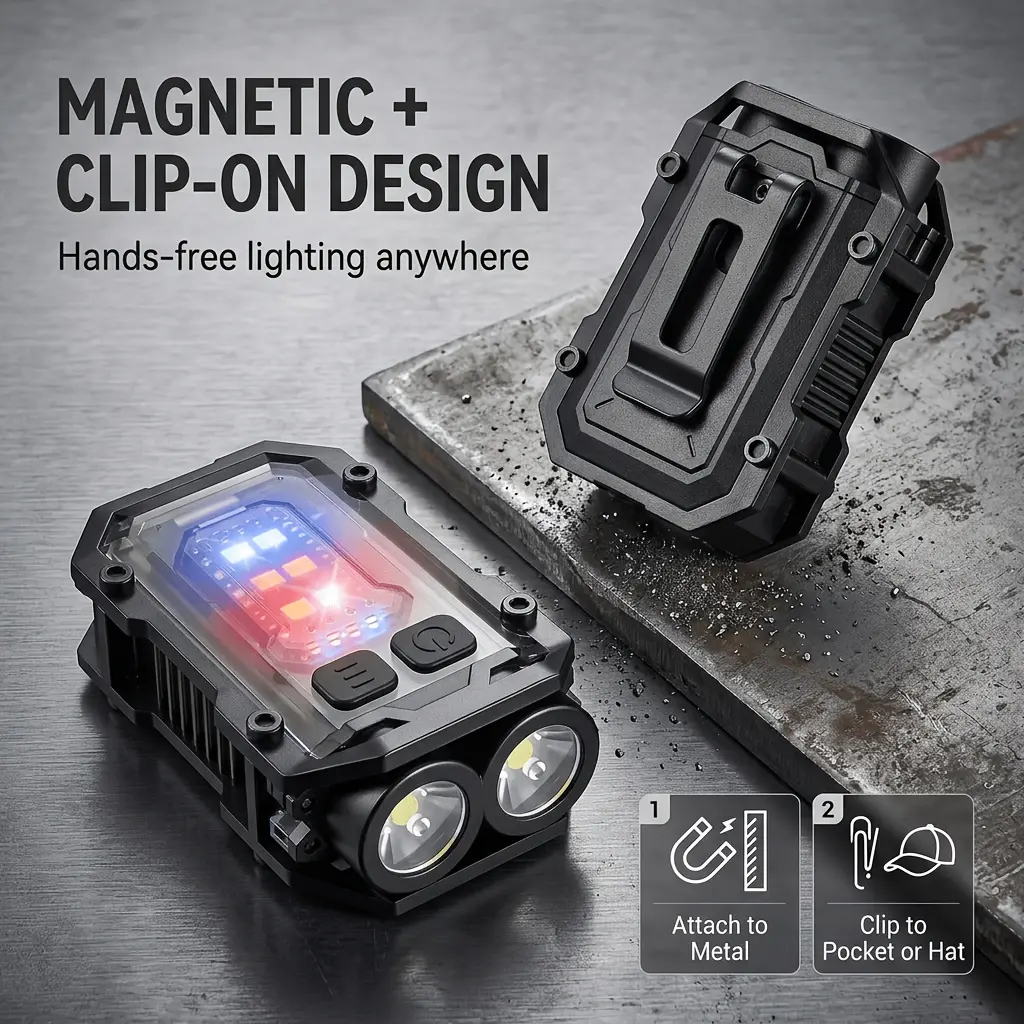 Portable LED Flashlight with Magnetic Keychain and Light Strip, Supports Type-C Charging, 7 Lighting Modes, Featuring COB Light Source and Clip Design—ideal for Outdoor Camping, Hiking, Fishing, and Daily Emergency Use