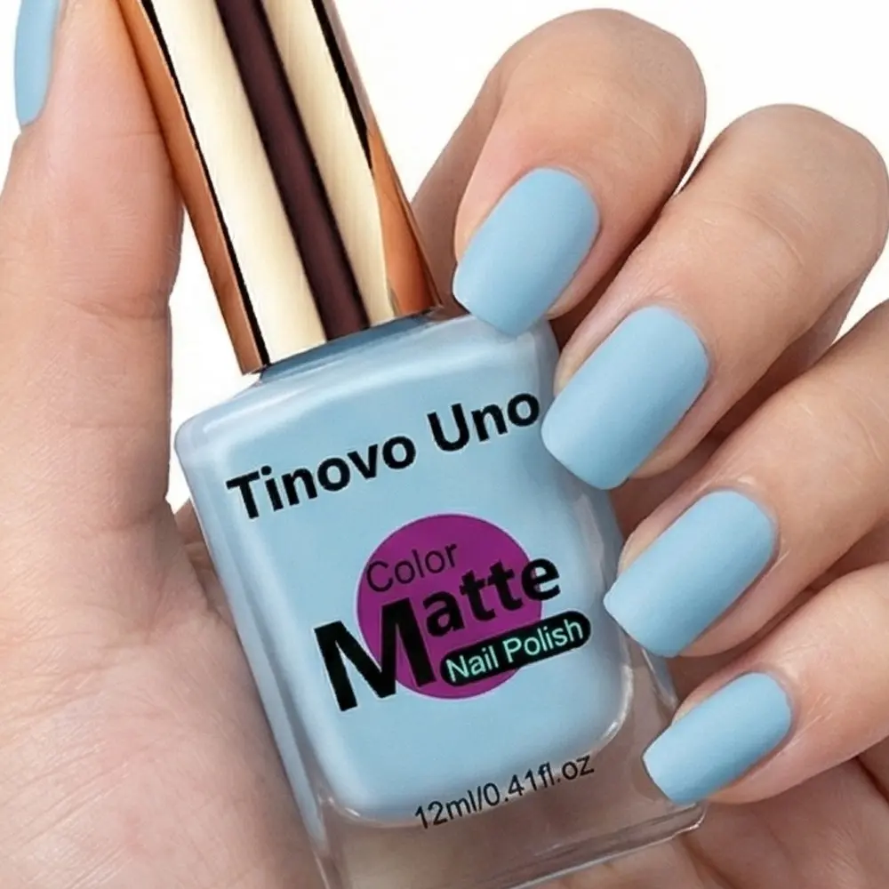 Tinovo Uno 12ml sheer milky mist blue nail polish with a soft, velvety matte finish that exudes sophistication. It makes your hands look fair and youthful, perfect for vacations and students, Nail Art Polish High Quality Polish Nail Art Manicure