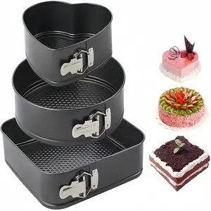 Cake Pan Set, 3 Counts/set Detachable Round & Square Steel Cheese Cake Pan with Removable Bottom, Household Bakeware Baking Pan for Cake, Cookie, Pastry, Baking Supplies, Baking Pans Set