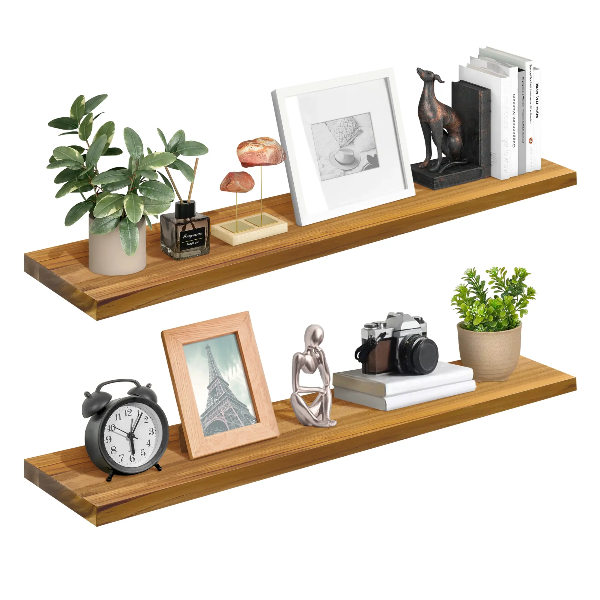 Teak Wood Floating Shelves Simple Minimalist Home Décor Set Wooden Steel