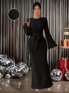 Elegant Chic Wedding Guest Long Sleeves Jacquard Dress, Tight-Fitting Bodycon Minimalist Style, Moderate Fabric Thickness, Perfect for Spring & Fall Events