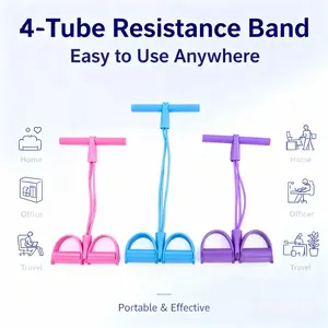 Home Gym Resistance Bands- 4 Elastic Tubes Full Body Exercises, Abdominal Exercises, Yoga and Fitness Equipment- Strength and Flexibility