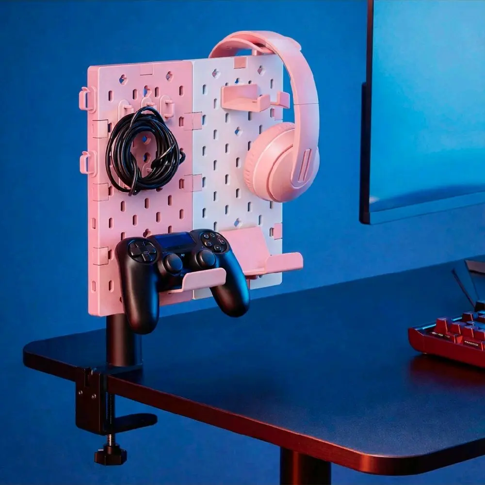 Girl Gamer pegboard organizer for headphones and controllers