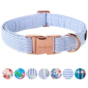 Dog Accessories Pet Supplies Unique style Paws Collar – Metal Buckle Blue Stripe, Durable Cute Gift for Small/Medium/Large Dogs (Boys/Girls) Leashes Harnesses