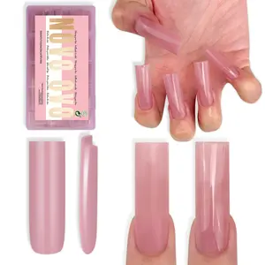 NOVO OVO Long Sharp Square Nail Tips Press on Pure Color BERRY PINK, Extra Thick NEED Builder Gel & Top Coat & Glue, Soft Gel Matte Fake Nail Extension, Full Cover False Nails for Salon DIY x 15 Sizes 180 pc