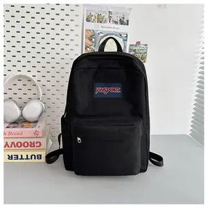 Jansport Super Break Plus Backpack Black 100% Recycled Polyester Roomy Main Compartment Bottle Pocket Adjustable Straps Webbing Handle Eco-Friendly Spacious