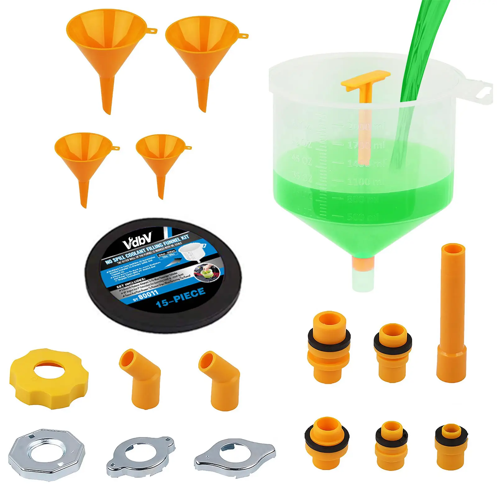 15-Piece Leakproof Car Coolant Funnel Kit with Adapters, Automotive Repair Tools for Spill-Free Radiator Filling & Cooling System Maintenance on All Vehicle Models