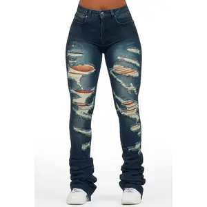 Teyja Dark Wash Distressed Super Stacked Jean