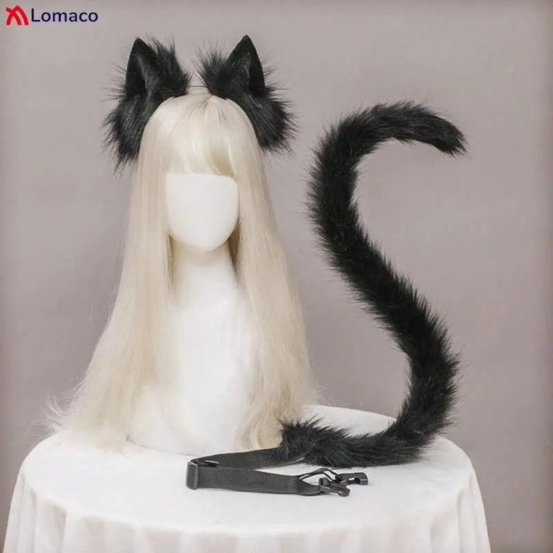 Women's-Girls Unisex Adults Cartoon Plush Faux Fur Cat Ear Headband and Tail Set, Soft Plush Fabric Costume Accessories for LA Cosplay Parties, All Seasons Fashion Accessory