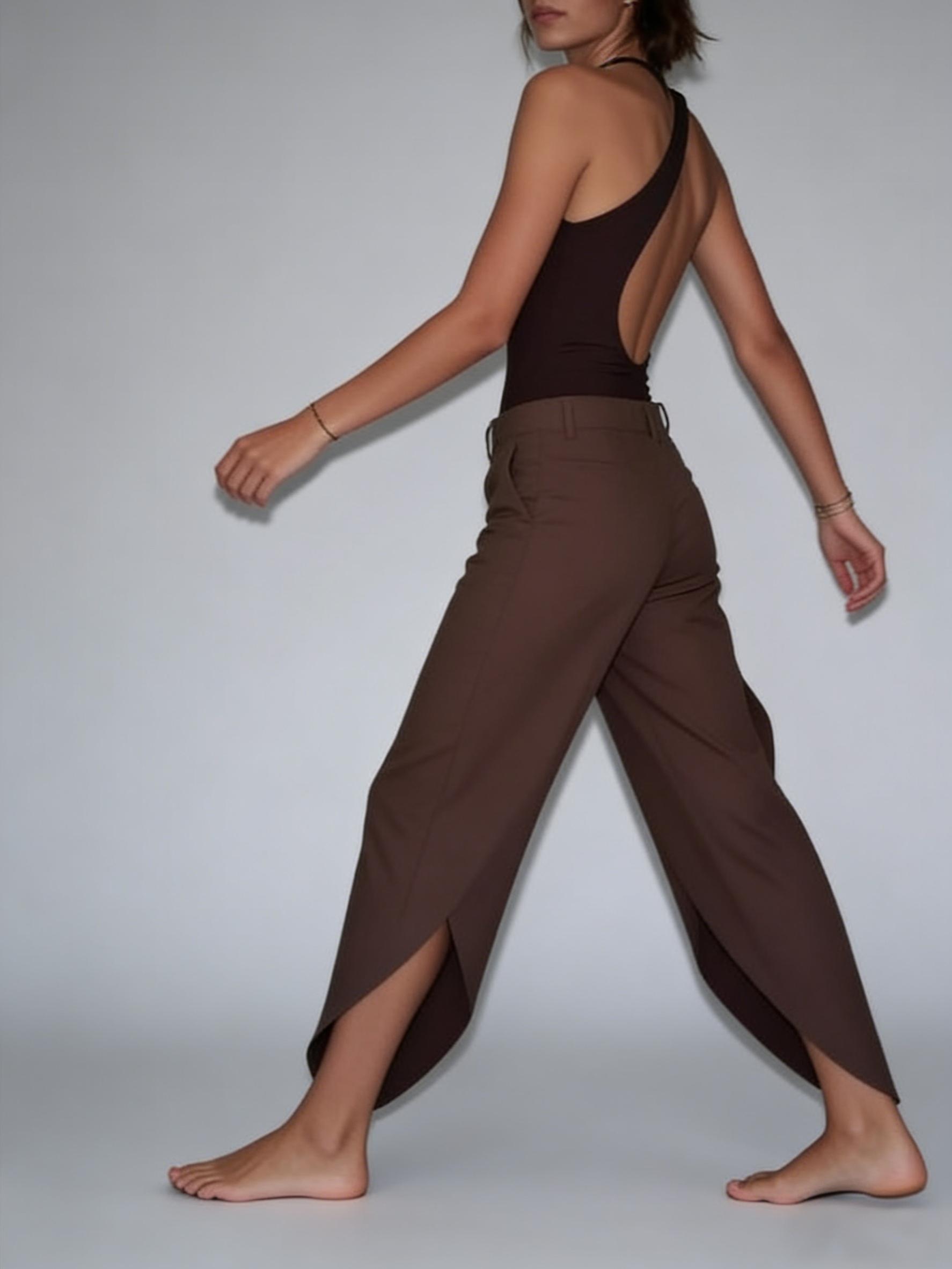 LikeMyChoice 2026 capris Wide Leg Split Hem Trousers Chic Cut-Out Straight Leg Pants for Office Streetwear Trendy Mocha Brown Fluid Palazzos Womenswear Basic Bottom baggy pants slim-fit summer Style capris linen pants