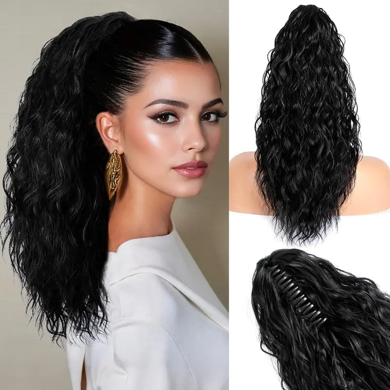 Women's YETTA Synthetic Clip-In Ponytail Clip Hair Extensions - 18-in Wavy Curly, 160g, Short Claw Fastener, Comfortable, Fuller Appearance, Easy Attachment & Removal, Daily Use, Great for Outfits & Events