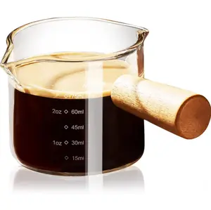 3.5 oz glass espresso cups with handle, double spout measuring cup with dual scale, clear espresso shot cup with v-shaped spout, espresso accessories
