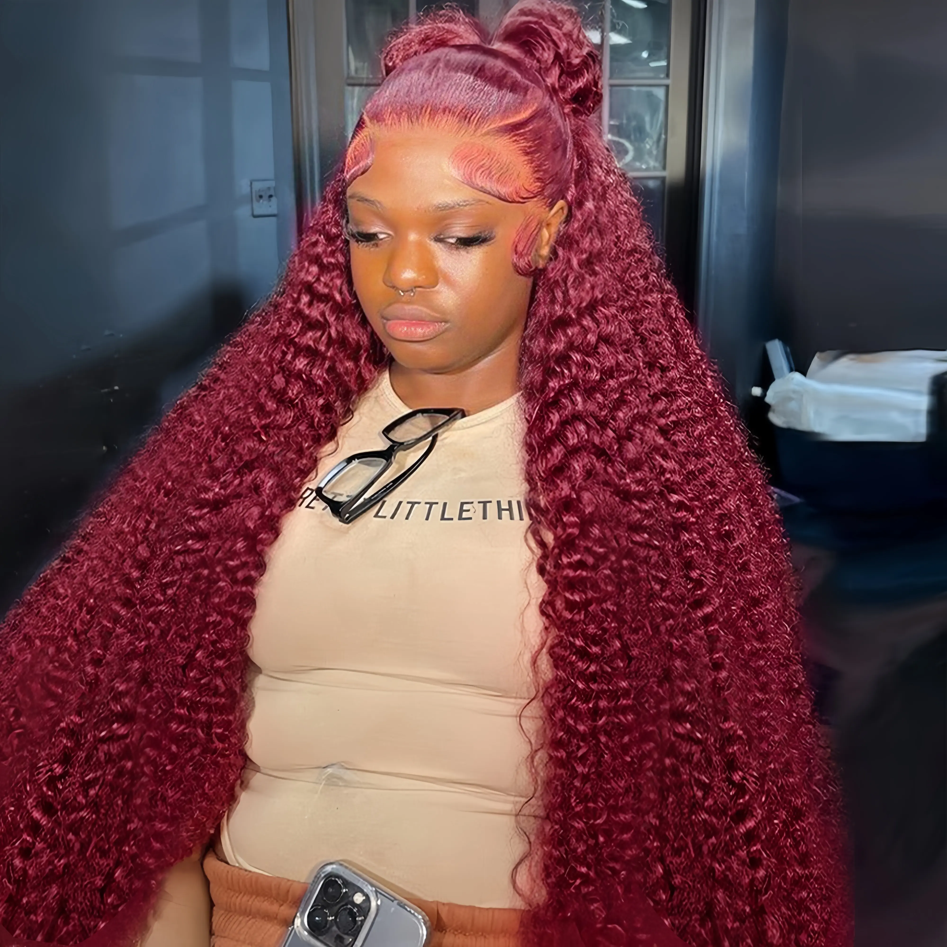Tahikie 99J Burgundy Colored 200% Density Deep Wave 13x6 Full Frontal HD Lace Front Curly Wave FB30 Highlight /Natural Black Human Hair Wigs For Women TikTokShopBlackFriday#SummerVibes#tiktokshopmemorialday