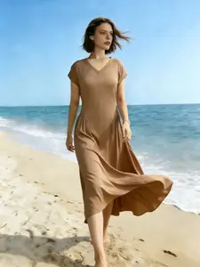 Solid Color Fashion Plus Size Short Sleeve Dress, Stylish Casual Wear for Women, Comfortable and Trendy Summer