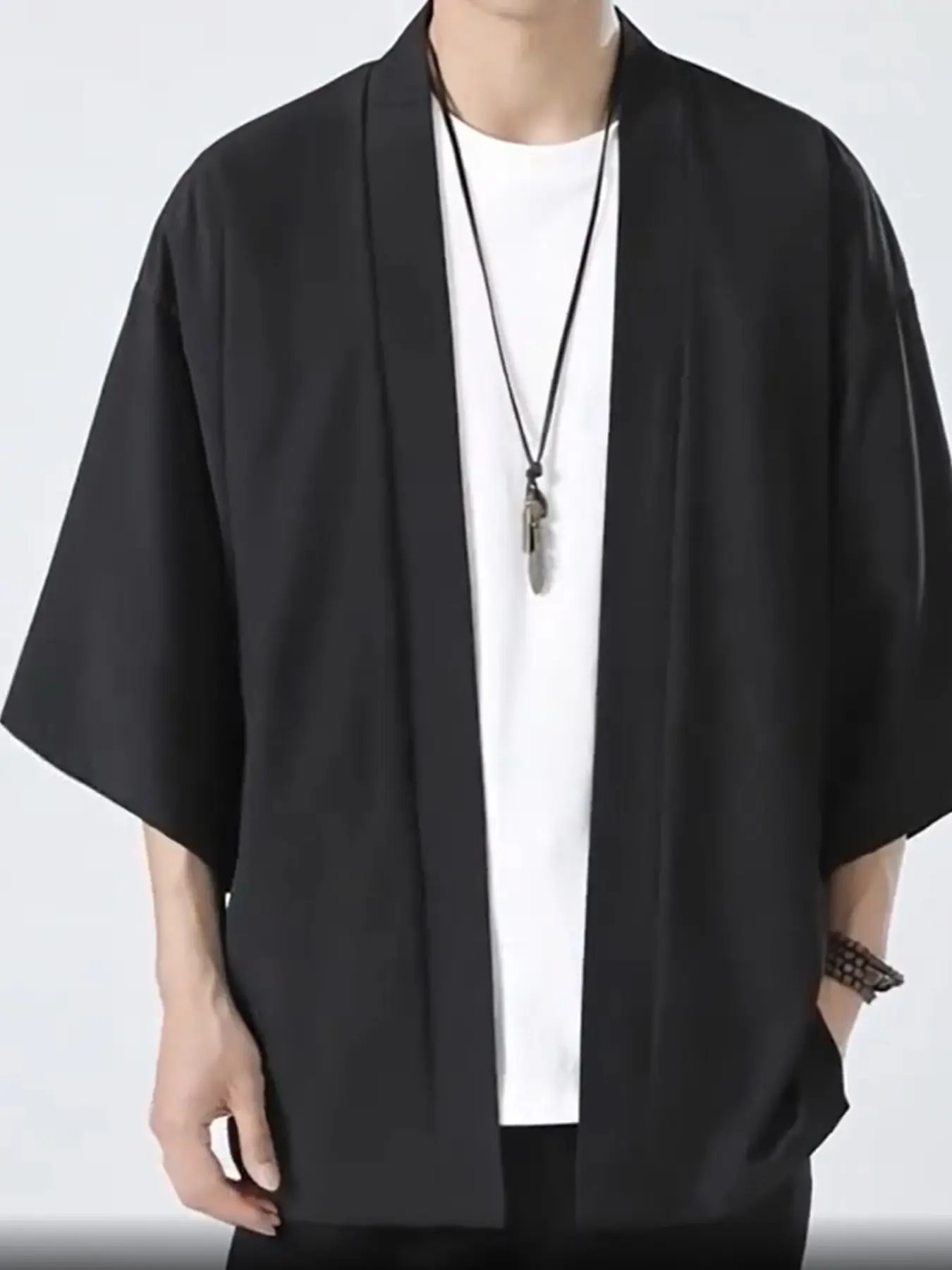 Men's Casual Oversized Loose Fit Japanese Kimono Style Shirt - Black Traditional Japanese Kimono Design with Open Front, Loose Fit, Lightweight & Breathable Fabric for Summer, Street Style