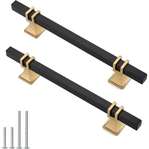 10 Pack 5 Inch Black and Gold Cabinet Pulls Handles for Kitchen Cabinet Dresser Drawer Cabinet Hardware