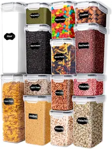 Airtight Food Storage Containers with Lid, 14 Pcs BPA Free Plastic Dry Food Canisters for Kitchen Pantry Organization and Storage for Cereal Utensils Multifunctional Preserving Box Leak Proof Lids