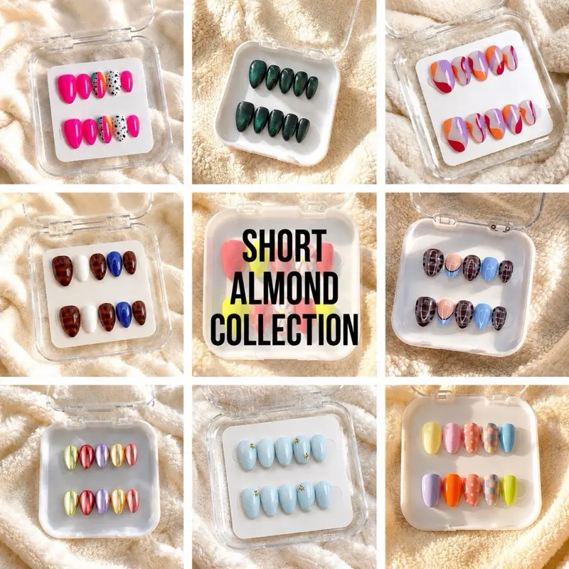 Press On Nails Short Almond Collection - Handmade Craftsmanship, Custom Sizes, Reusable, Perfect for Special Occasions & Everyday Look, Includes Nail Glue, File, Cuticle Pusher, Alcohol Prep Pad