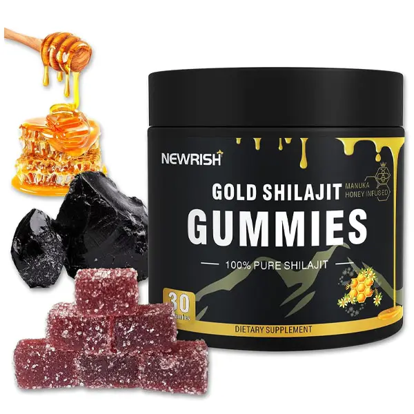 HOT! Newrish Gold Shilajit Gummies - 100% Natural & Organic - 30 Gummies with Manuka Honey Fulvic Acid & 85+ Trace Minerals for Enhanced Athletic Performance - Fitness
