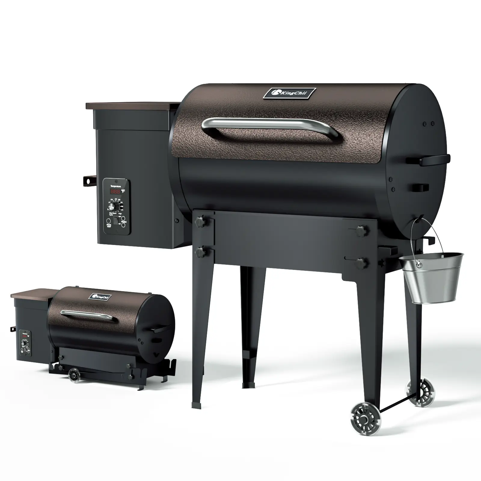 KingChii HWPG 456B-WR Metal Wood Pellet Smoker & Barbecue Grill Set, Electric Outdoor Kitchen Appliance with PID Temp Control, 456 sq.in BBQ Area, Folding Legs, 8-IN-1 Function, Brown for Family, Friends, Decks,back to school,back to school haul