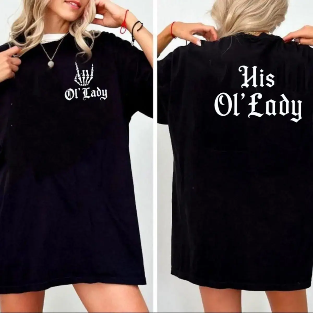 Women's Round Neck Short Sleeve Biker T-Shirt - "His Ol’ Lady" Ride Or Die Motorcycle Graphic Tops, Unisex Compatible Motorcycle Wife Clothes