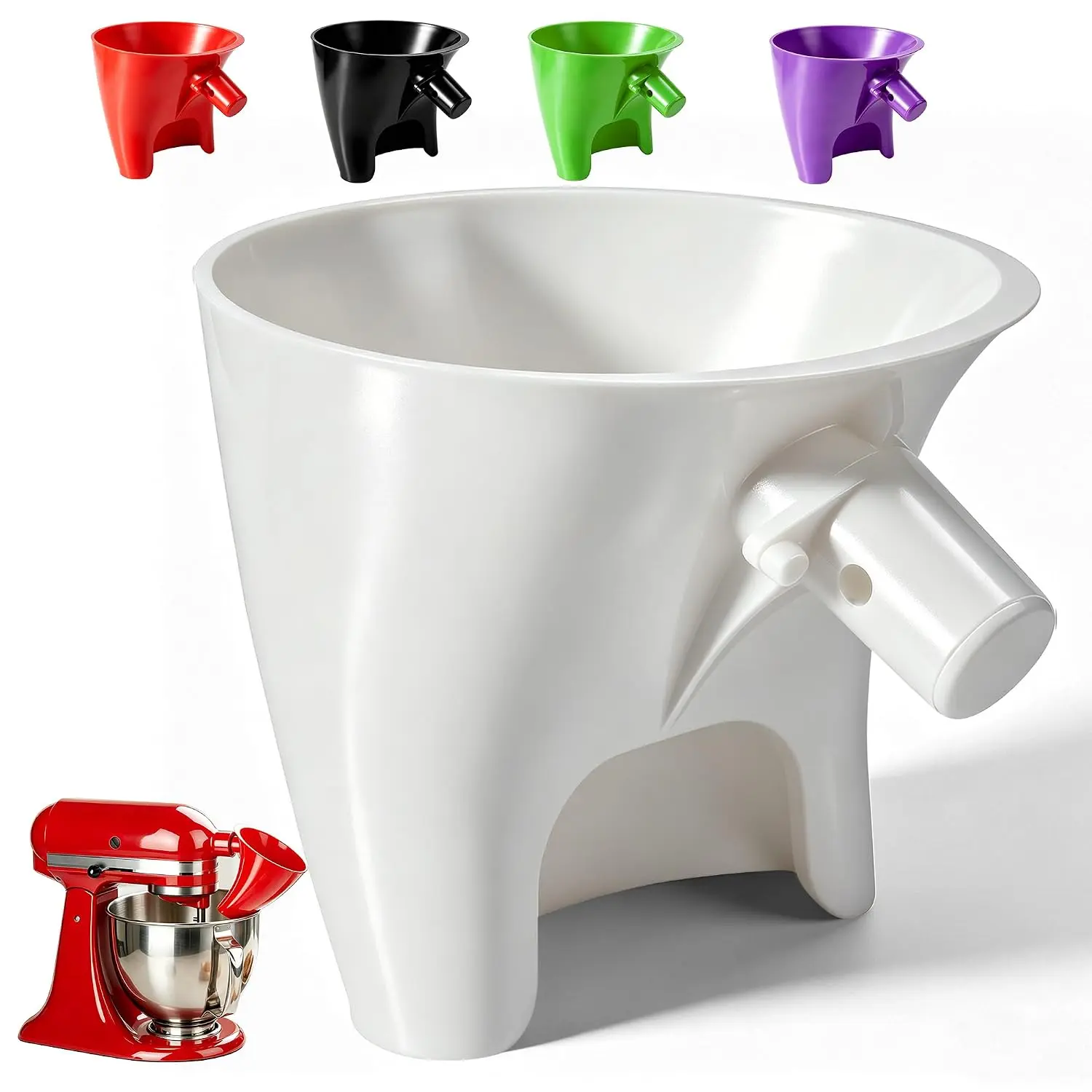Flour Funnel Utensil for KitchenAid Mixer, Anti-Splash 4.5-5 Qt Tilt Head Stand Mixer KSM150 Attachment, Wide Pour BPA-Free Dishwasher-Safe White Baking Ingredient Guide, Utensils
