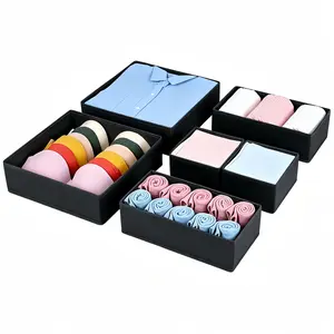 6-Compartment Fabric-Covered Foldable Stackable Non-Plastic Multi-Compartment Drawer Organizer for Socks, Underwear, Bras, Perfect for Dressers, Christmas & Mother’s Day Gifts, Multi-Compartment Storage Boxes
