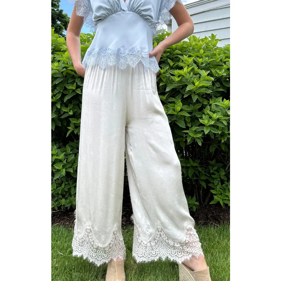 Mineral Wash Lace Hem Culotte Pants