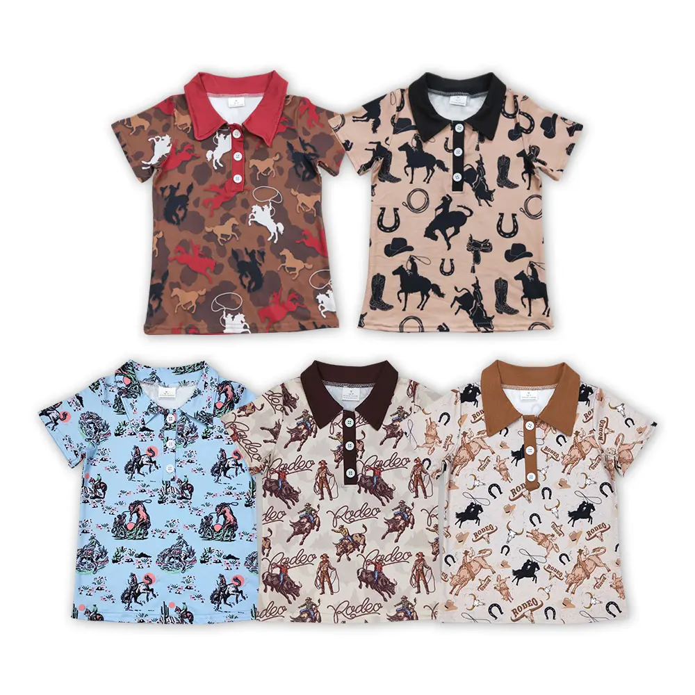 Boys' Western Cowboy Casual Polo Shirts, Kids' Fashion Tops