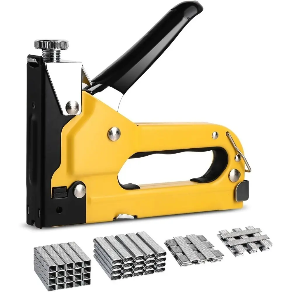 Upholstery Staple Gun Heavy Duty, 4-in-1 Stapler Gun with 4000 Staples, Manual Brad Nailer Power Adjustment Stapler Gun for Wood, Crafts, Carpentry, Decoration DIY