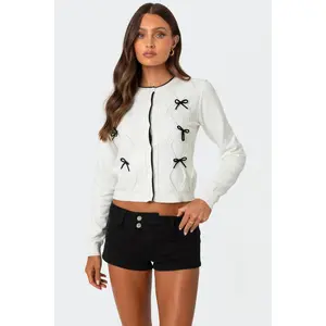 Contrast Bow Knit Cardigan