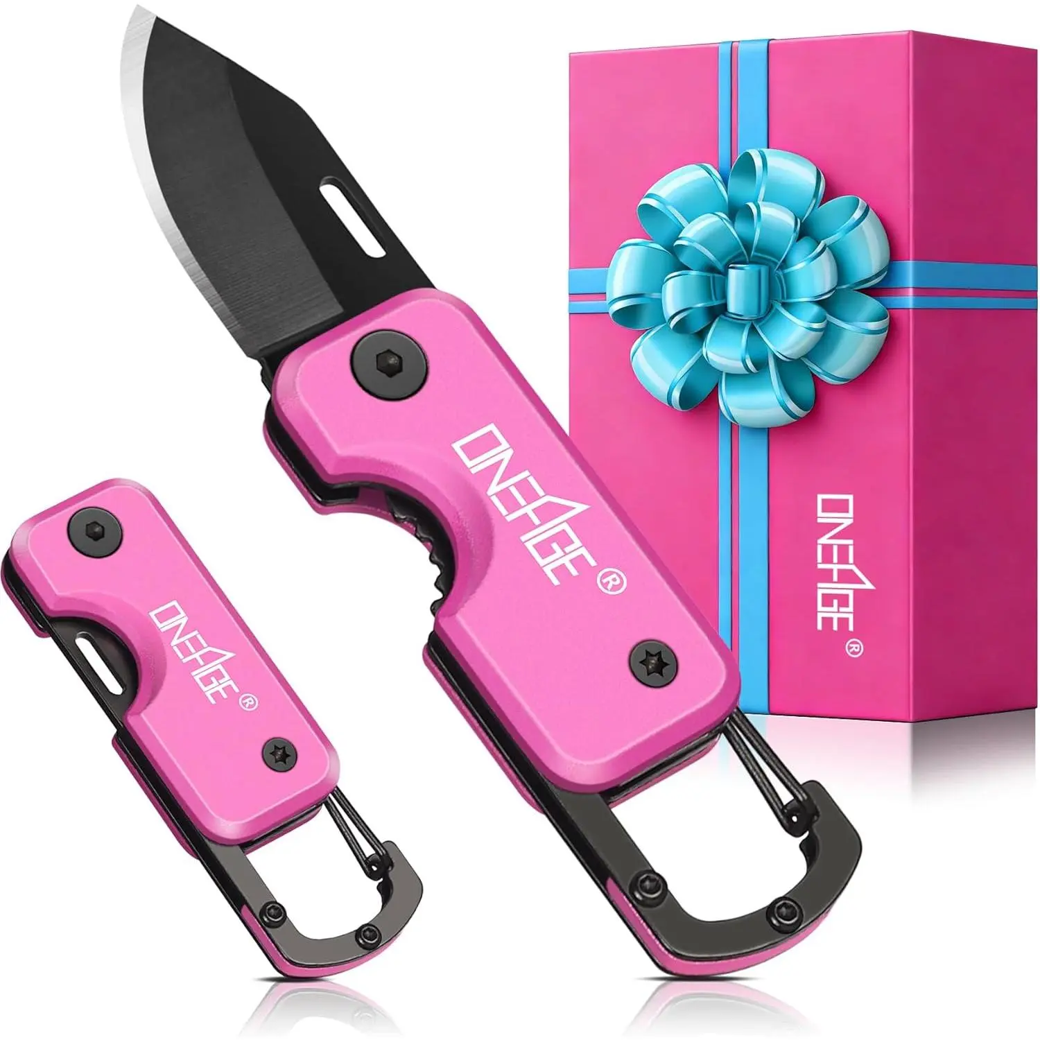 Women's Pink Compact Stainless Steel Folding Pocket Knife - 4.11cm/1.62in Foldable Blade Keychain, Durable Cast Iron-Infused EDC Survival Equipment, Hiking Tool, Christmas Stocking Stuffer, Box Cutter, Folding Pocket Knives