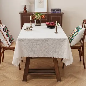 1pc American Embossed Tablecloth, Fresh Lace Dining Table Runner, Dust-Proof Coffee Table Cover, Square Shape Polyester Decorative Cloth