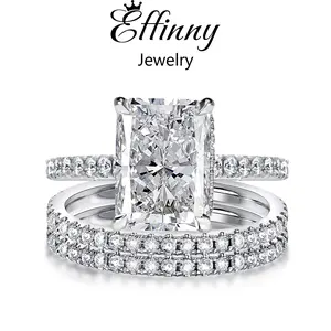 Effinny Radiant Cut 3.5ct 3PCS Wedding Ring Set, 925 Sterling Silver Promise Ring, 5A Cubic Zirconia Anniversary Ring for Women Outdoorfun