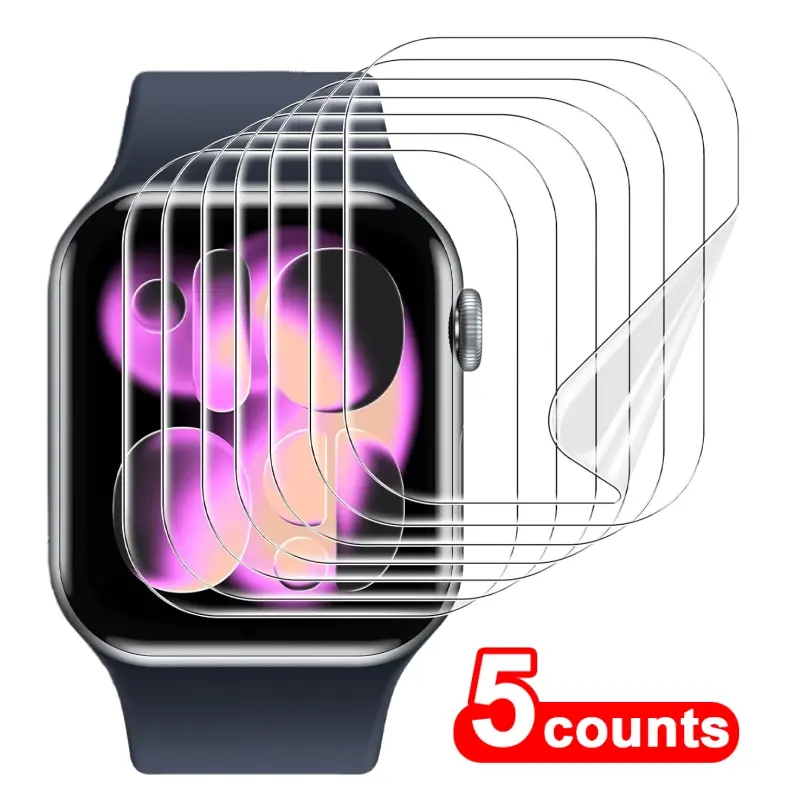 5 Pack 999D Hydrogel Screen Protector for Apple Watch Series 11/SE3 2025/Ultra 3 42mm 46mm 40mm 44mm 49mm, HD Transparent Full Coverage, Durable Protective Anti-Scratch Tpu Soft Film, Smartwatch Accessories, Protection