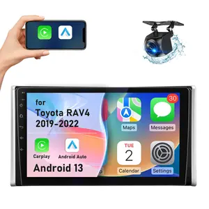 10.1-inch Android 13 Car Radio for Toyota RAV4 2019-2022, 4GB RAM 64GB ROM, Wireless CarPlay & Android Auto, GPS Navigation, Touchscreen, 4G Connectivity, Bluetooth, WiFi, FM Radio, Advanced DSP Sound Processing, Back Camera for Driving