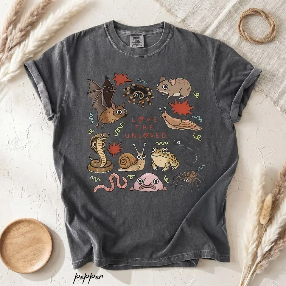 Comfort Colors Love the Unloved T-Shirt, Funny Weird Creatures Graphic Tee for Women, Blobfish Bat Snail Shirt, Odd Animal Lover Gift, Quirky Nature Top