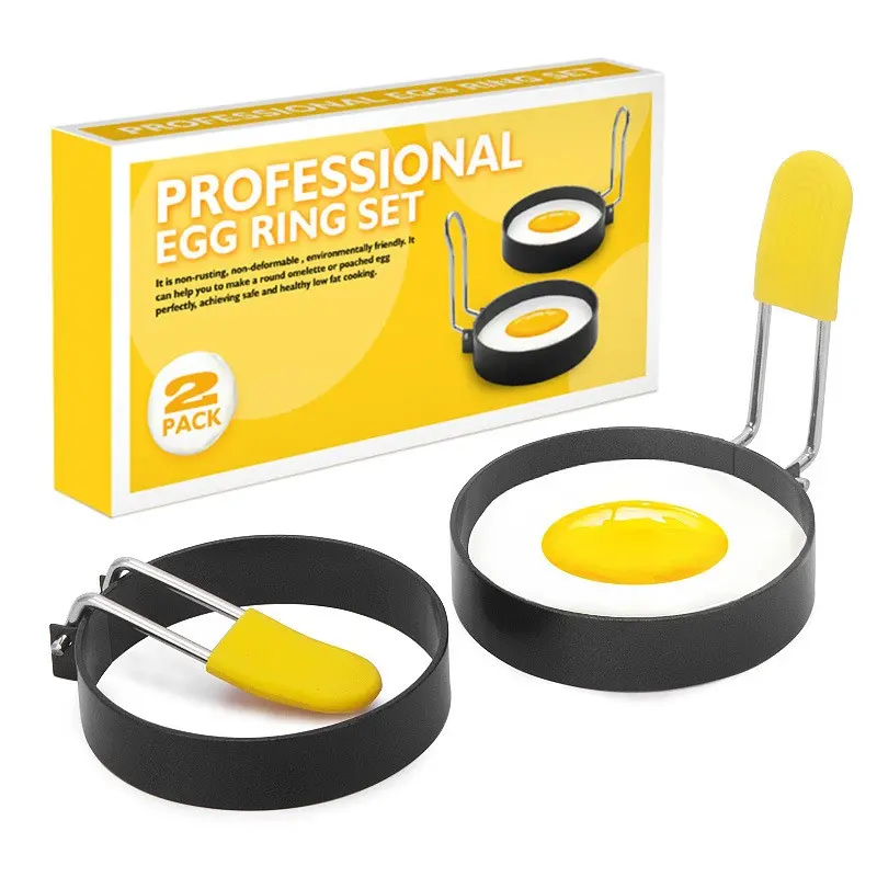 2-Piece Non-Stick Egg Rings Set, Silicone Handle Round Pancake Molds, Round Egg Cooker Ring, Perfect for Frying Eggs & Breakfast Cooking, Kitchen Cooking Accessories, Kitchenware
