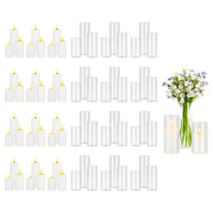 VEVOR Pillar Candles and Glass Vases Set 72 Pcs, Clear Cylinder Hurricane Candle Holders for Wedding Centerpieces, Tall Vase for Table Decor, Wedding Party, Thanksgiving,White (2.56" x 4.7",5.9",7.9")