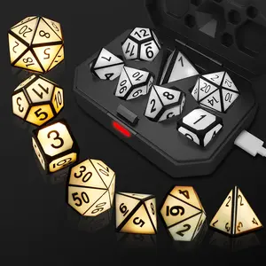 AVTCTEK LED Light Up DND Dice Set 7pcs Rechargeable, 3-Color Light Up Polyhedral Dice with Breathing Light Effect, Custom Design 1700-2000 Uses Valentine's Day Gifts for D&D Dungeons & Dragons Game Lovers