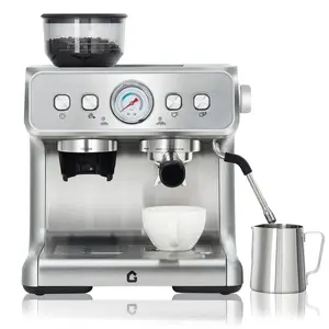 20 Bar Espresso Machine with Built-in Grinder – Stainless Steel Coffee Maker – 2.8L Removable Water Tank – Adjustable Shot Volume – Milk Frother Steam Wand for Latte & Cappuccino – Ideal for Home or Office, Removabletank
