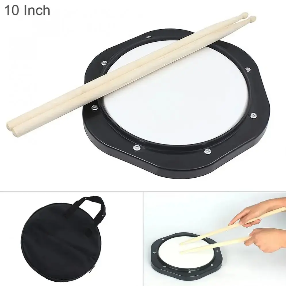 10 Inch Dumb Drum Practice Jazz Drums Exercise Training ABS Drum Pad with Jazz Drumsticks and Bag, Percussion Musical Instruments