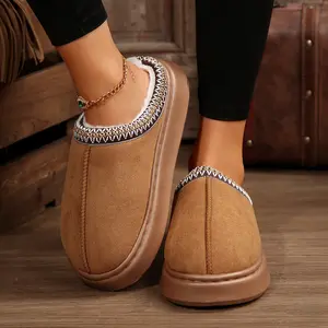 Women Suede Ankle Slippers Thick Thermal Lined Boots Non-Slip Indoor Sole Shoe Footwear