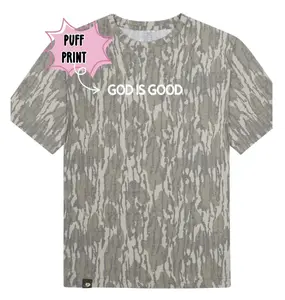 GOD IS GOOD Camo Puff Print Christian Tshirt
