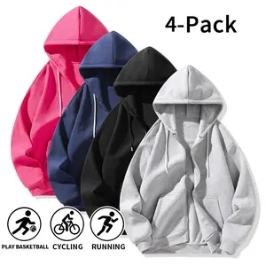 4-Pack Men’s Full Zip Hoodies – Autumn/Winter new arrival, loose long sleeves, soft casual athletic hoodies for running, basketball, cycling (optional 4-pack or 2-pack)