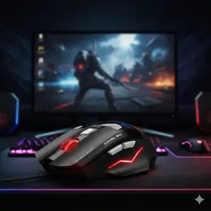Professional Ergonomic Wired Gaming Mouse 5500DPI High Precision Sensor RGB Lighting 7 Programmable Macro Keys Anti-Slip Palm Rest Sweat Resistant Grip Design Wrist Fatigue Relief Portable Esports Gear
