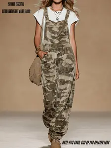 New American Style Spring Summer Loose Strap Womenswear Camouflage Print Pants Overalls, Bohemian Overalls, Casual Wide Leg Type, Lazy Relaxed Wind Daily Wear Everyday, Comfortable and Stylish