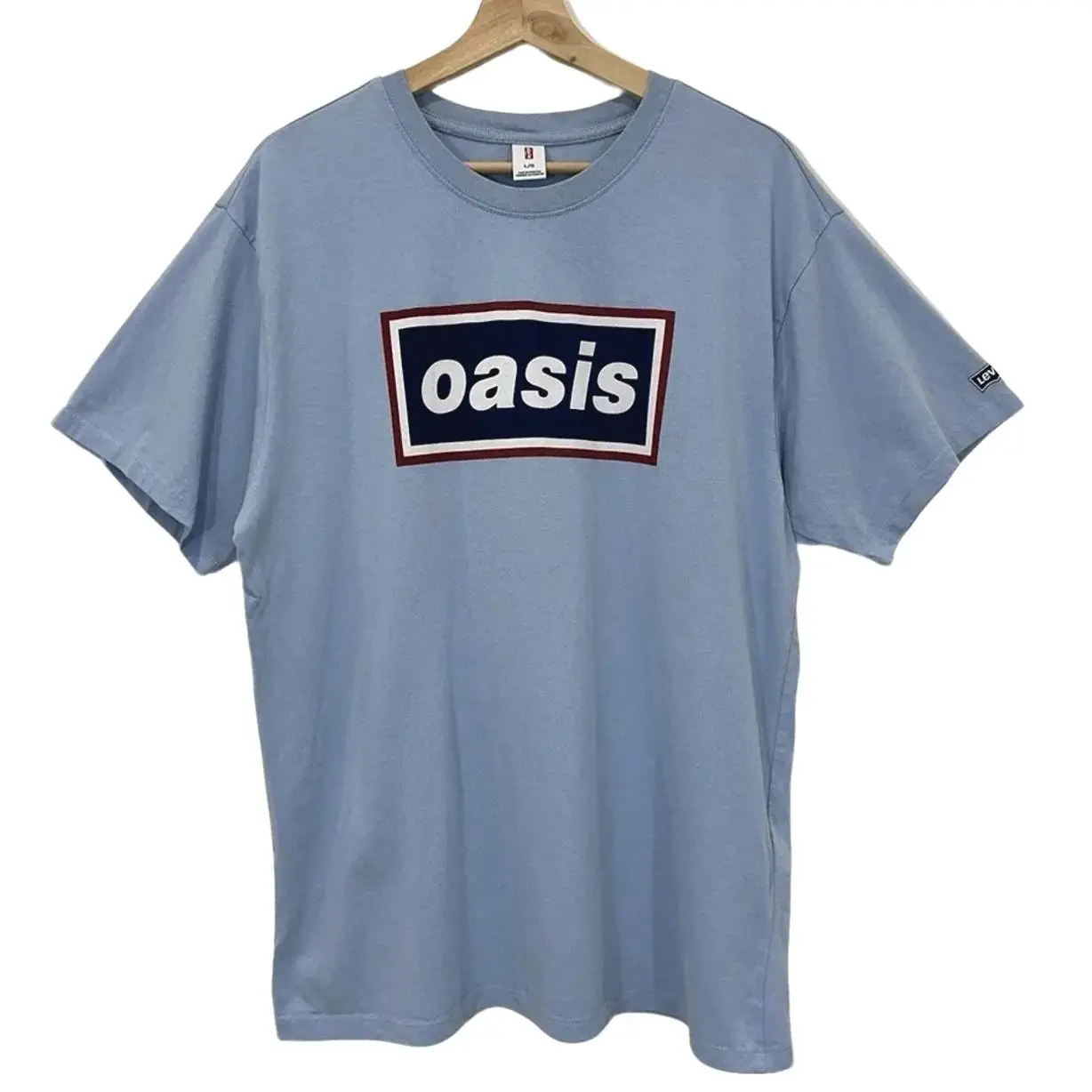 Oasis Shirt Men L Blue Cotton Stretch Rock Band Short Sleeve B