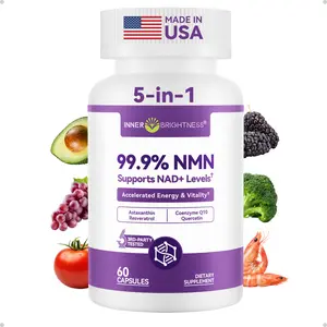 Inner Brightness NMN Complex 760mg, Pure NMN 500mg, 99.9% High Purity, with Resveratrol, Astaxanthin, Coenzyme Q10 and Quercetin, Support NAD+ Levels, Delay Aging, Cellular Energy, Non-GMO, Gluten-Free, 3rd-party Tested, 60 Capsules Optimum