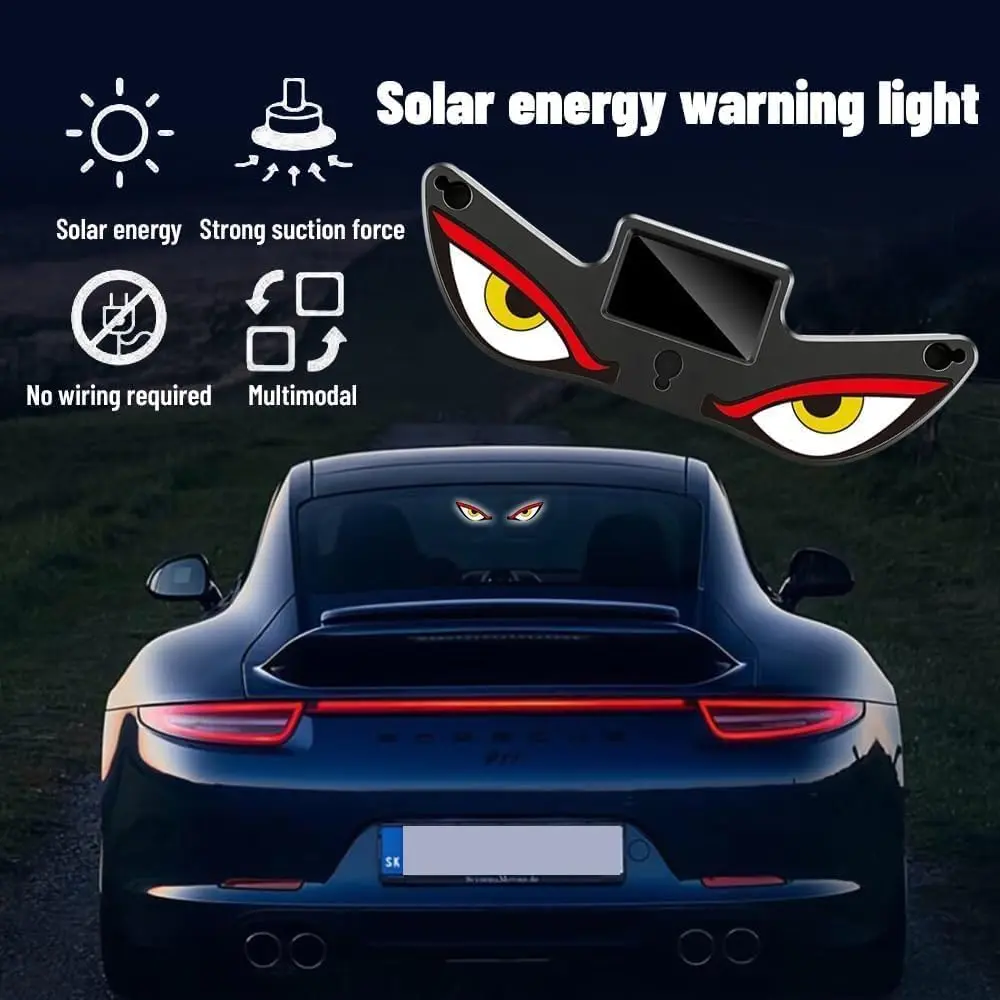 USB Solar Demon Eye Car Atmosphere Light - Smart Motion Sensor Strobe Warning Lamp, USB-Powered Vehicle Anti-Tailgating Safety Signal Light for Night Driving